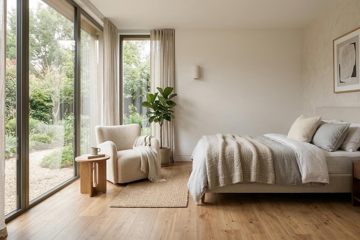 Projeto com piso vinílico de tom natural