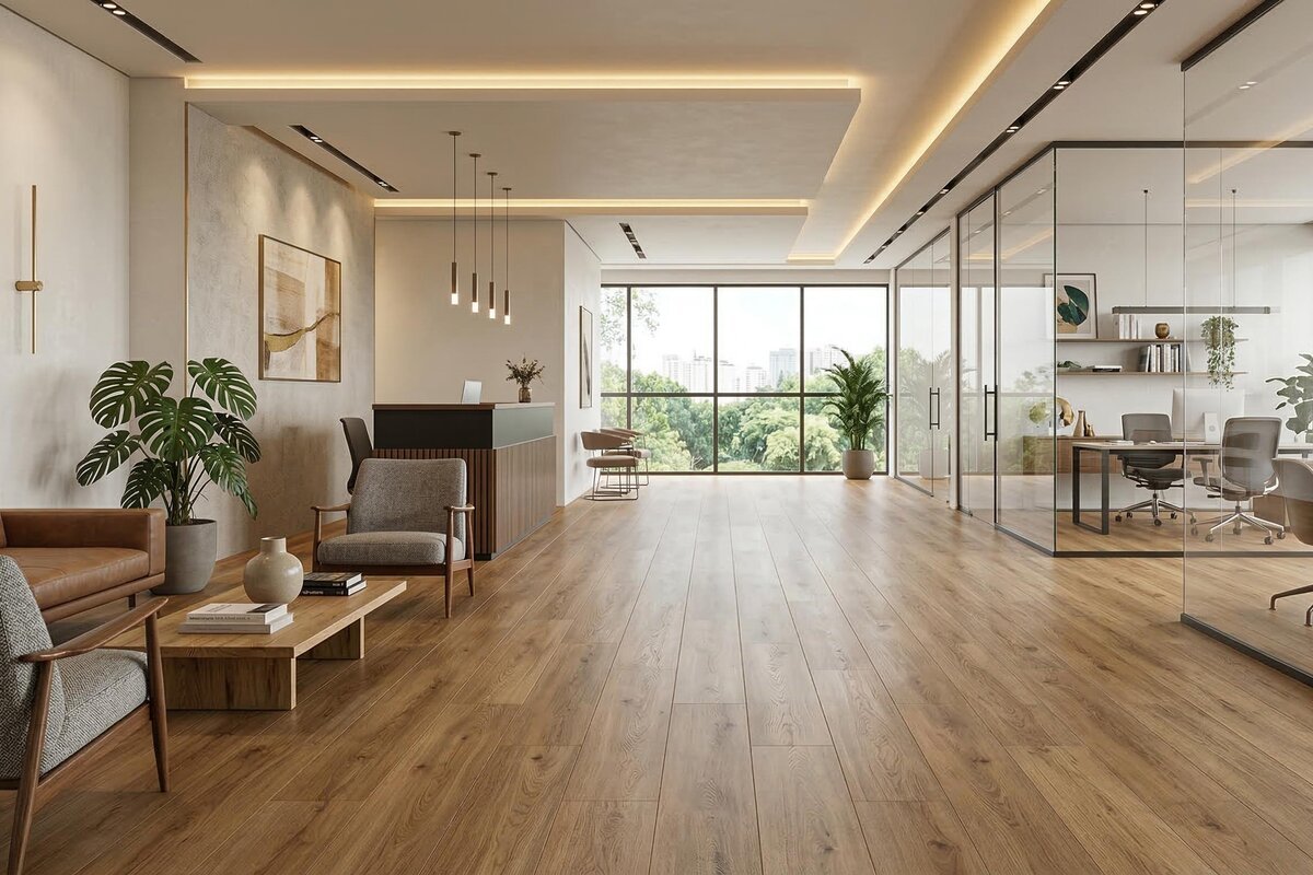 Piso com acabamento sofisticado para área comercial